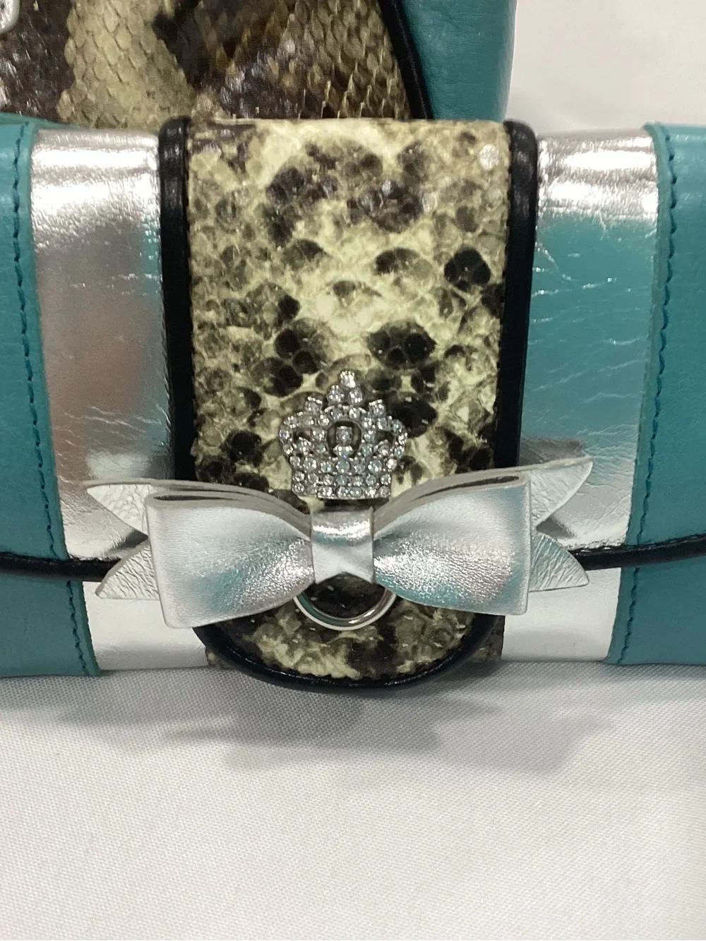 Teal and Silver Leather Satchel and Wallet Set